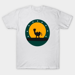 Camel walking on a wood branch at sunset in the Egyptian desert T-Shirt